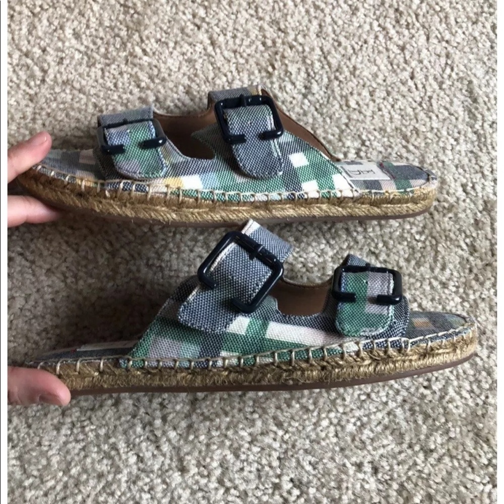 Ellen DeGeneres Sadie Slide green blue plaid buckle sandal size 6 espadrille - Picture 4 of 9